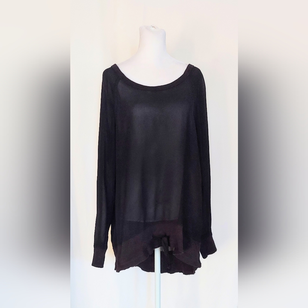 Wilt Semi Sheer Tie Front Long Sleeve Top Black Oversize Size Small